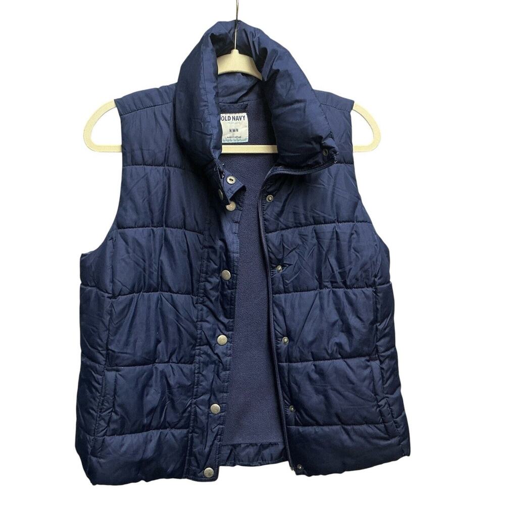 Old Navy Women's Navy Fleece Lined Full Zip Collared Puffer Vest Size Medium - Picture 1 of 13